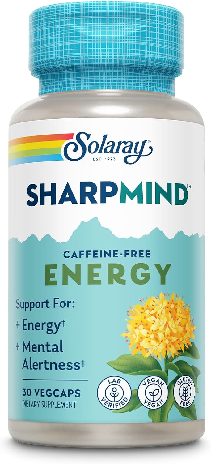 Natural Energy Boosting Nootropic Supplement for Women and Men - Caffeine Free with Rhodiola Rosea and Cordyceps - 30 VegCap Pills with 60 Day Guarantee