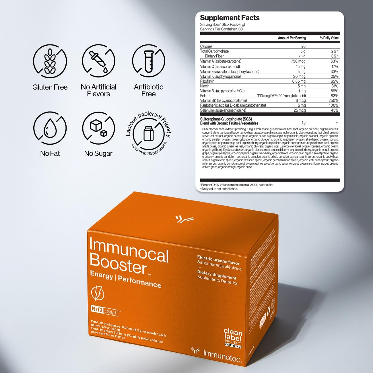 Natural Energy Boosting Supplement with Immunocal - Coffee, Green Tea, and Guarana Caffeine Sources for Focus and Alertness - Nrf2 Activator - Gluten and Sugar Free - 30 Servings