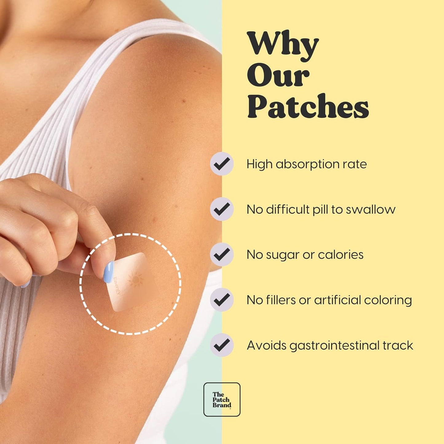 Natural Energy Patches with Caffeine, B5, and B3 | Plant-Based, Cruelty-Free, Water-Resistant | Long-Lasting Energy Support