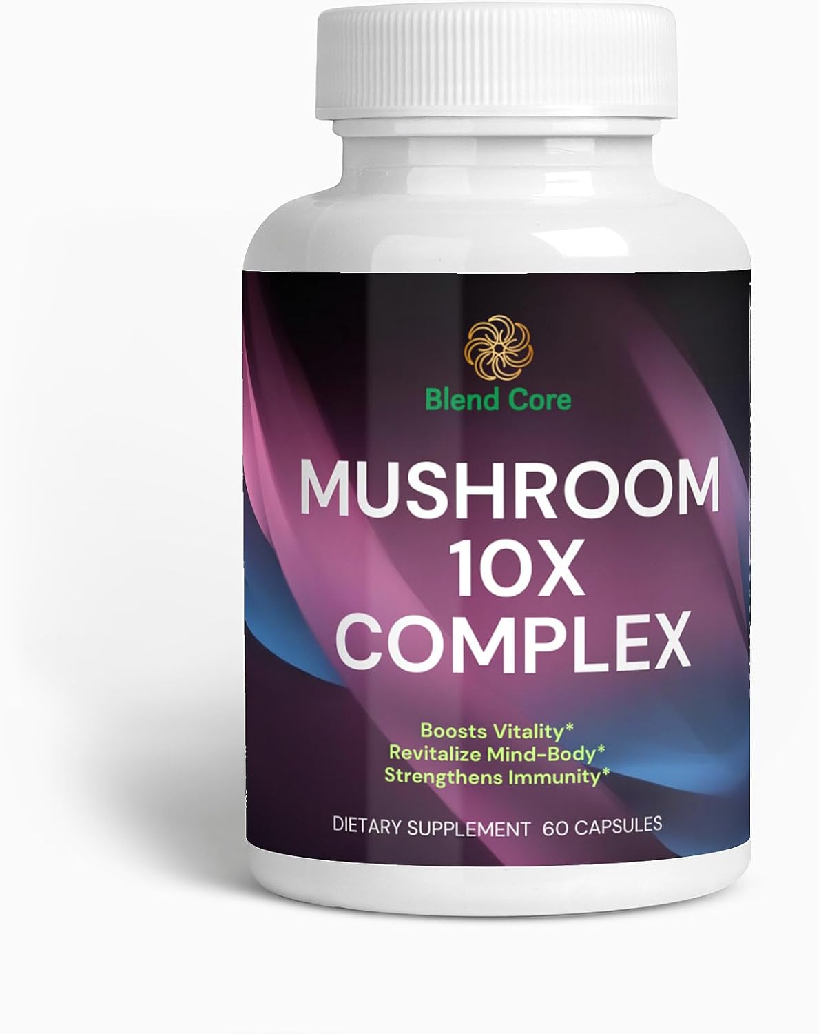 Natural Energy & Stress Relief Supplement - 10X Mushroom Complex with Lions Mane, Reishi, and Cordyceps - Immune Boost, Focus, & Memory Support - Non-GMO Formula