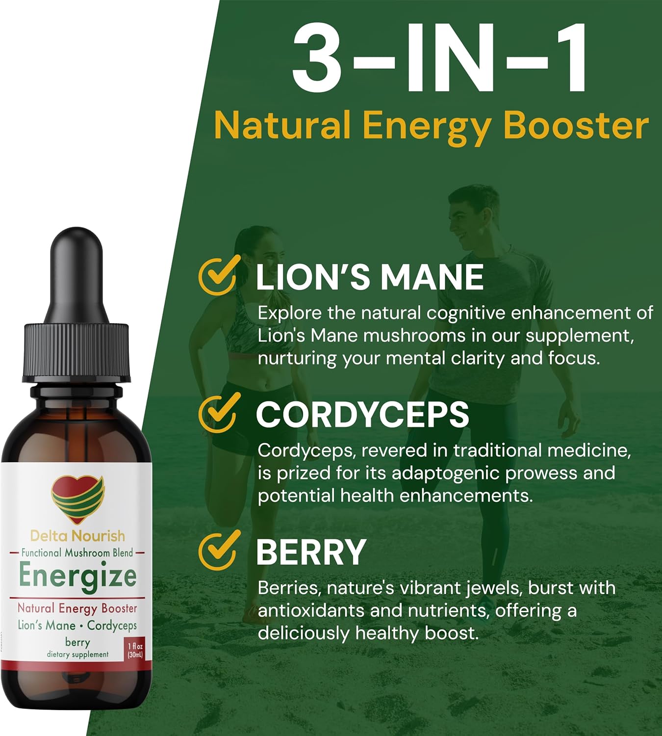 Natural Energy Supplement Drops with Mushroom, Cordyceps, Alpha GPC, L-Tyrosine & Vitamin B12 - Liquid Drink Enhancer for Focus and Maximum Energy Absorption - Gluten-Free Formula