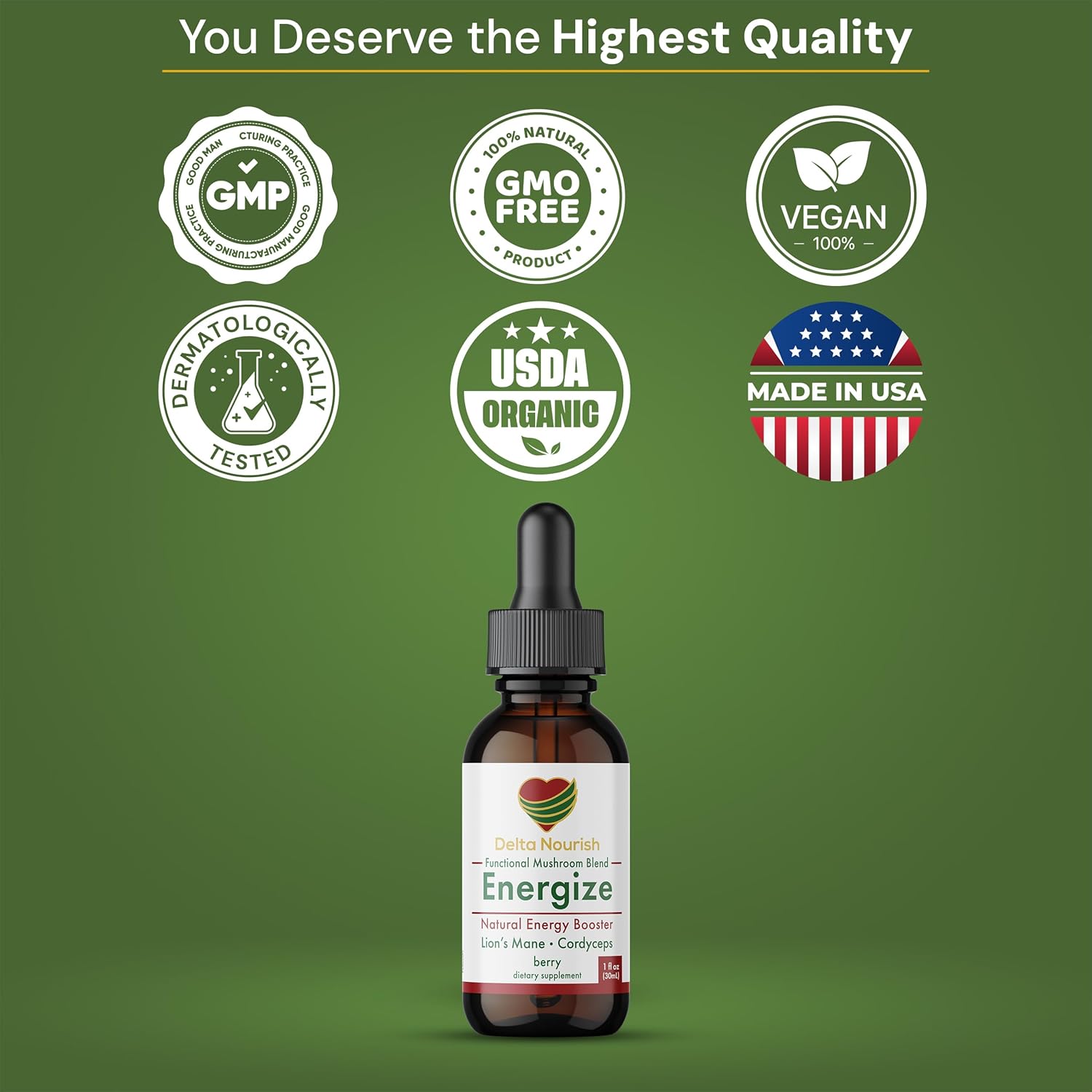 Natural Energy Supplement Drops with Mushroom, Cordyceps, Alpha GPC, L-Tyrosine & Vitamin B12 - Liquid Drink Enhancer for Focus and Maximum Energy Absorption - Gluten-Free Formula