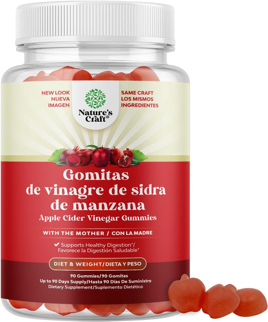Natural Energy Supplement with Mother for Body Cleansing, Immune Support, and Gut Health - Apple Cider Vinegar Gummies with Vitamin B12 and Beetroot Root - Natures Craft
