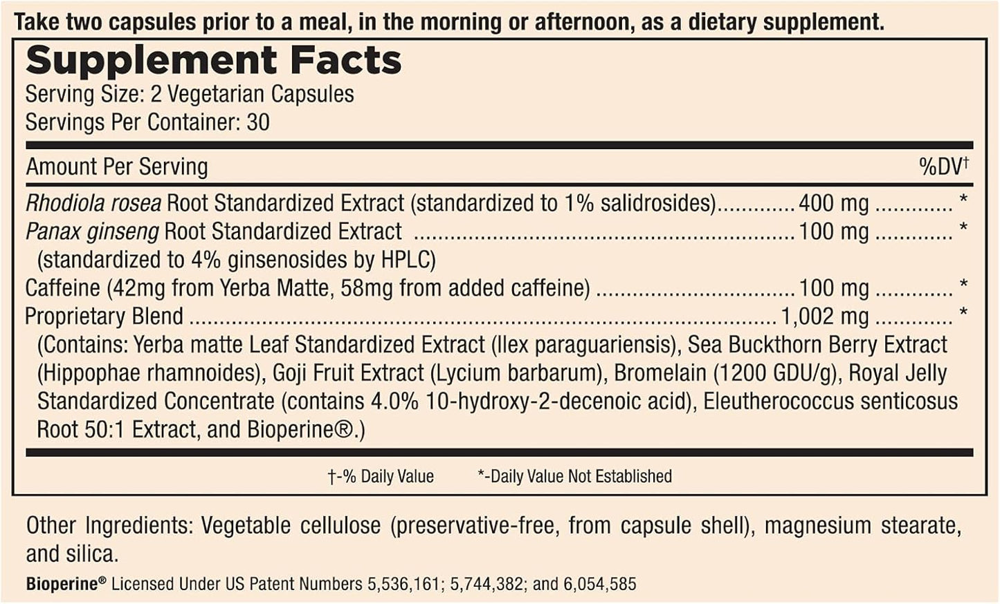 Natural Energy Supplement with Panax Ginseng & Rhodiola Rosea - Mood Booster Capsules (60 Count) by Mt. Angel Vitamins