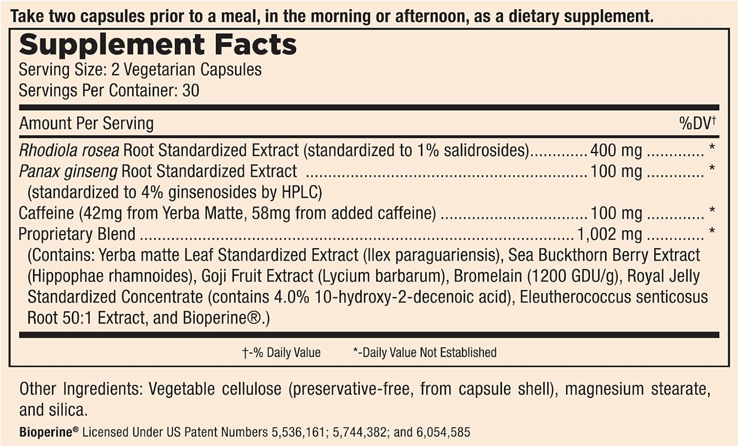 Natural Energy Supplement with Panax Ginseng & Rhodiola Rosea - Mood Booster Capsules (60 Count) by Mt. Angel Vitamins