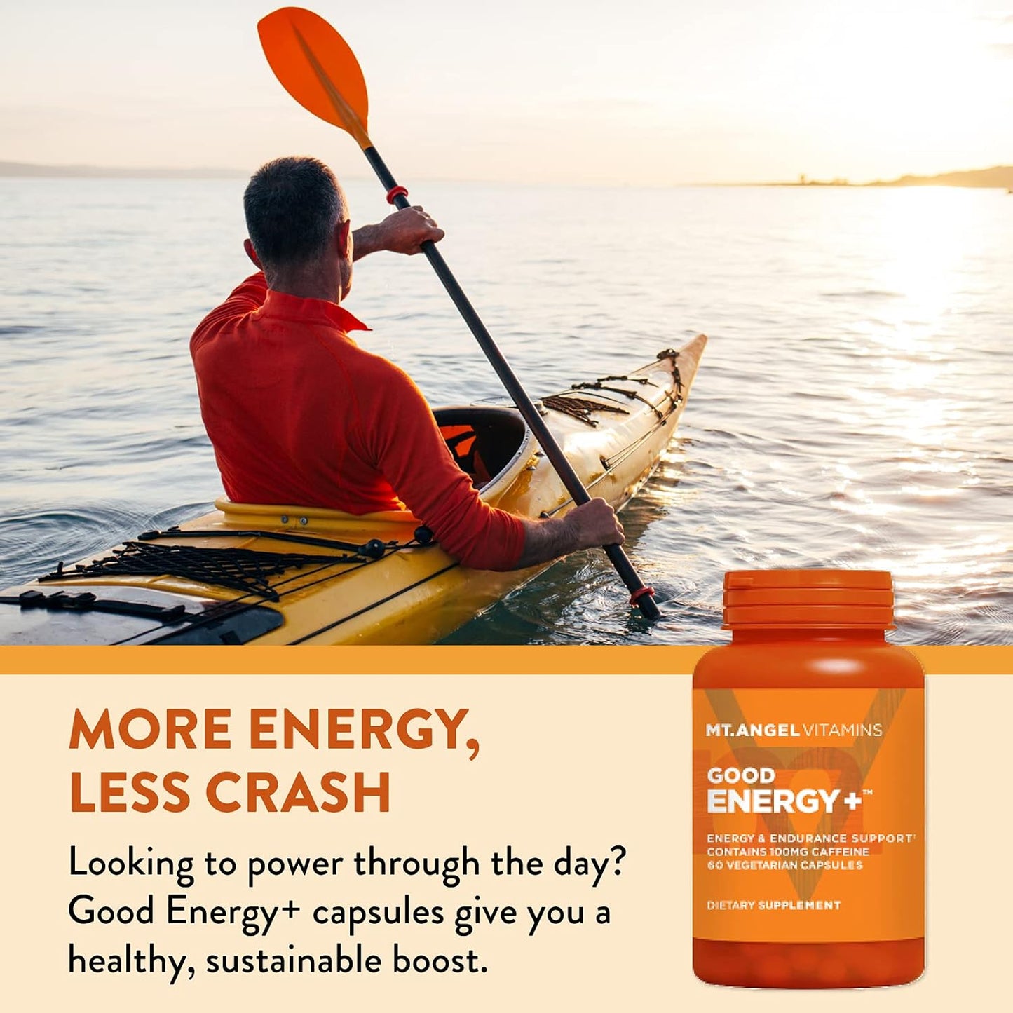 Natural Energy Supplement with Panax Ginseng & Rhodiola Rosea - Mood Booster Capsules (60 Count) by Mt. Angel Vitamins