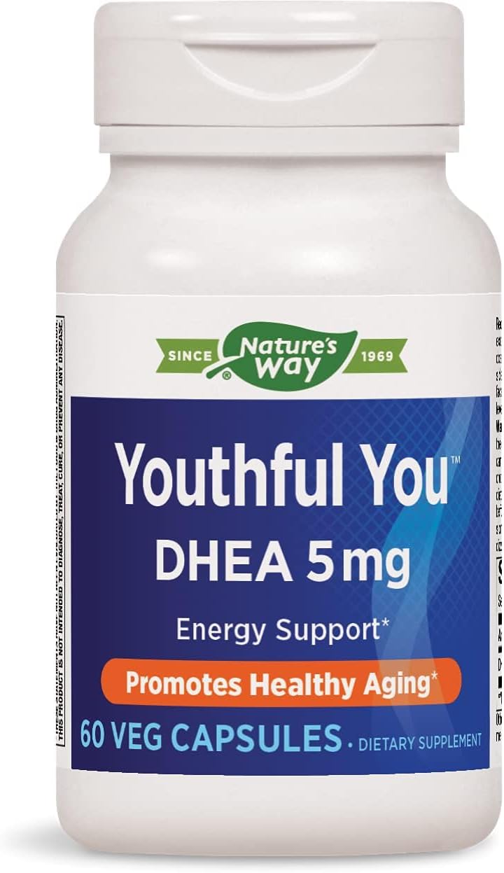 Natural Energy Support & Healthy Aging with Nature's Way Youthful You DHEA 5 mg Supplement - Gluten Free - 60 Capsules