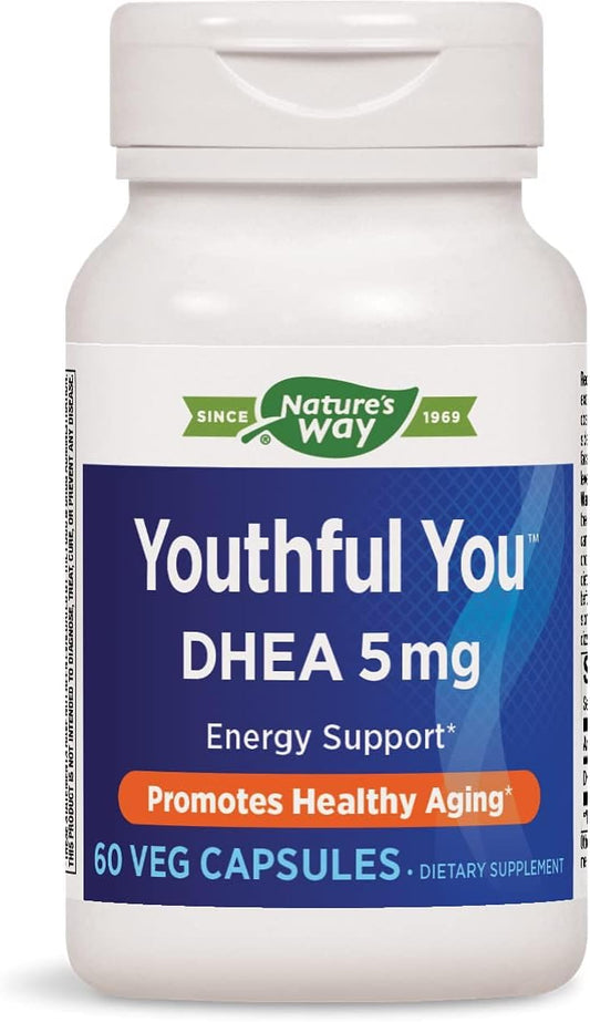 Natural Energy Support & Healthy Aging with Nature's Way Youthful You DHEA 5 mg Supplement - Gluten Free - 60 Capsules
