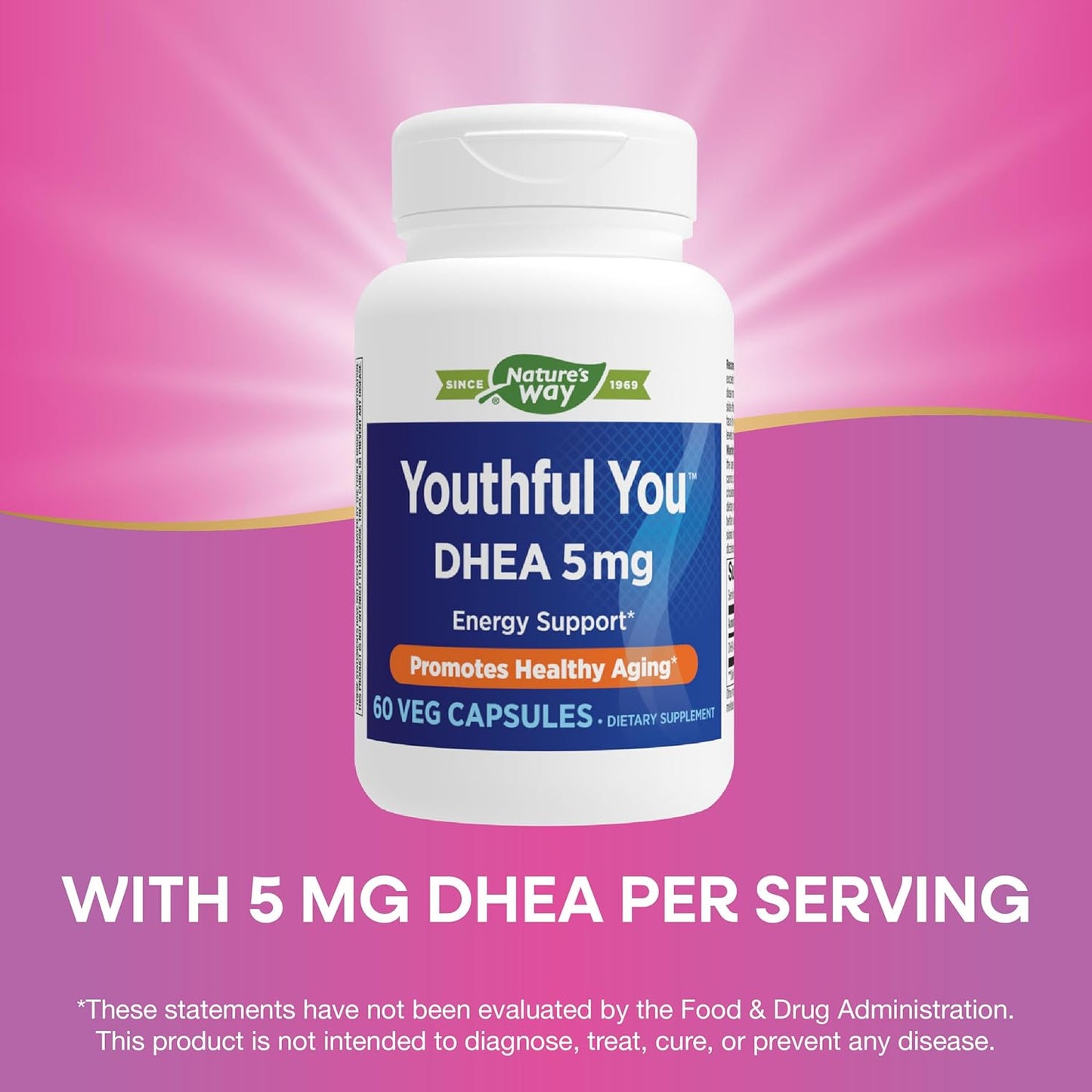 Natural Energy Support & Healthy Aging with Nature's Way Youthful You DHEA 5 mg Supplement - Gluten Free - 60 Capsules