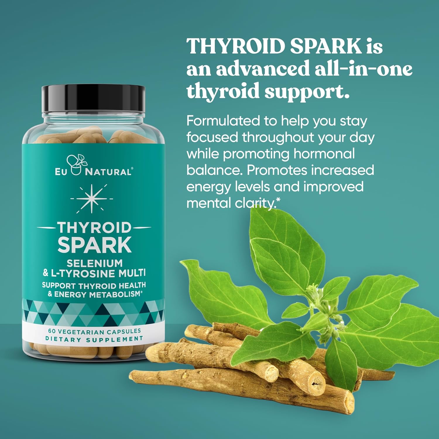 Natural Energy Support Supplement - Combat Fatigue, Hormone Balance, Enhanced Focus - Zinc, Selenium, Iodine - 60 Vegan Capsules