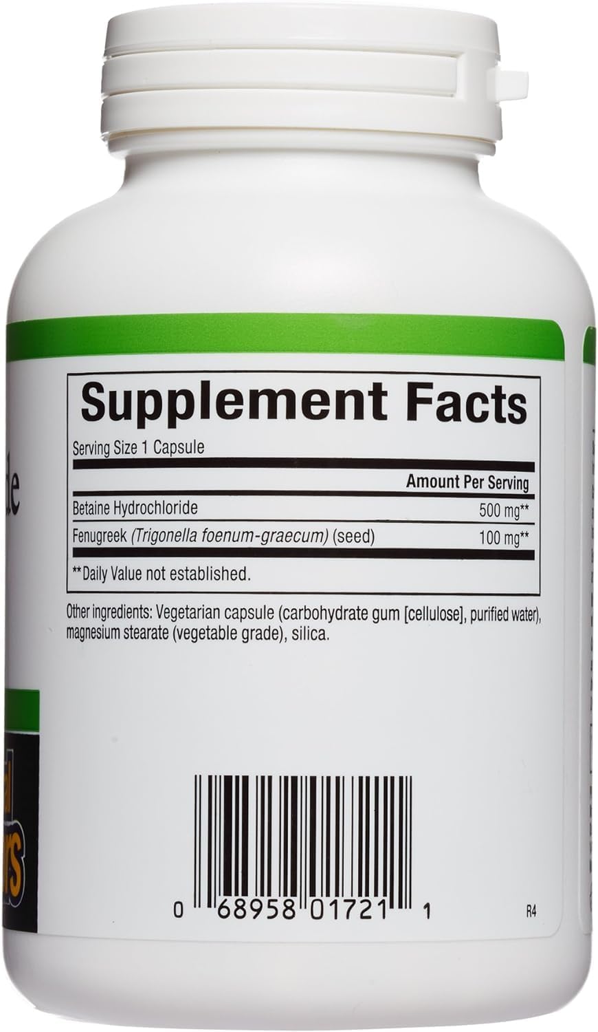 Natural Factors Betaine HCL 500mg Capsules for Healthy Digestion & Microbiome - 180 Servings