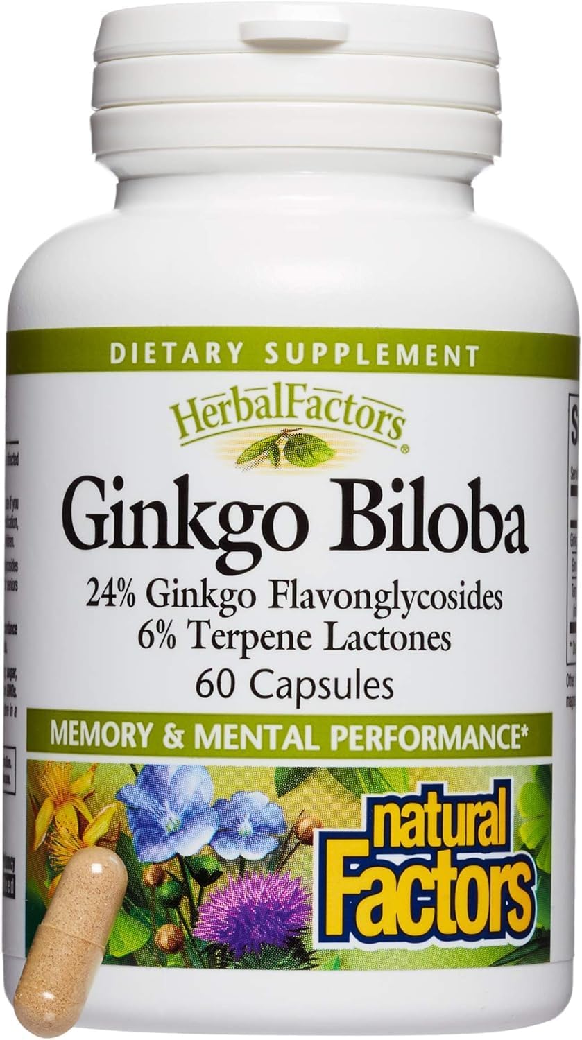 Natural Factors Ginkgo Biloba HerbalFactors Capsules - Memory & Brain Support - 60 Servings