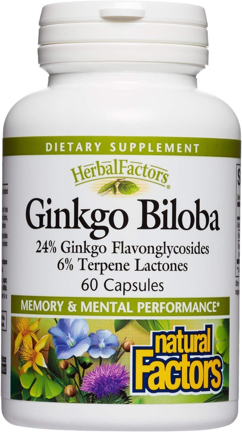 Natural Factors Ginkgo Biloba HerbalFactors Capsules - Memory & Brain Support - 60 Servings