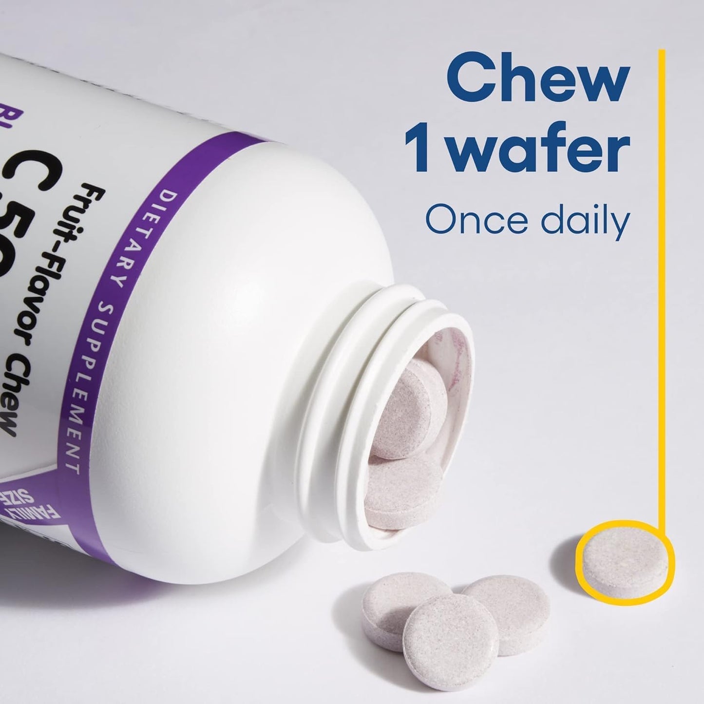Natural Factors Kids Chewable Vitamin C 500mg Wafers with Blueberry, Raspberry, and Boysenberry for Immune Health, Teeth, and Gums - 180 Count