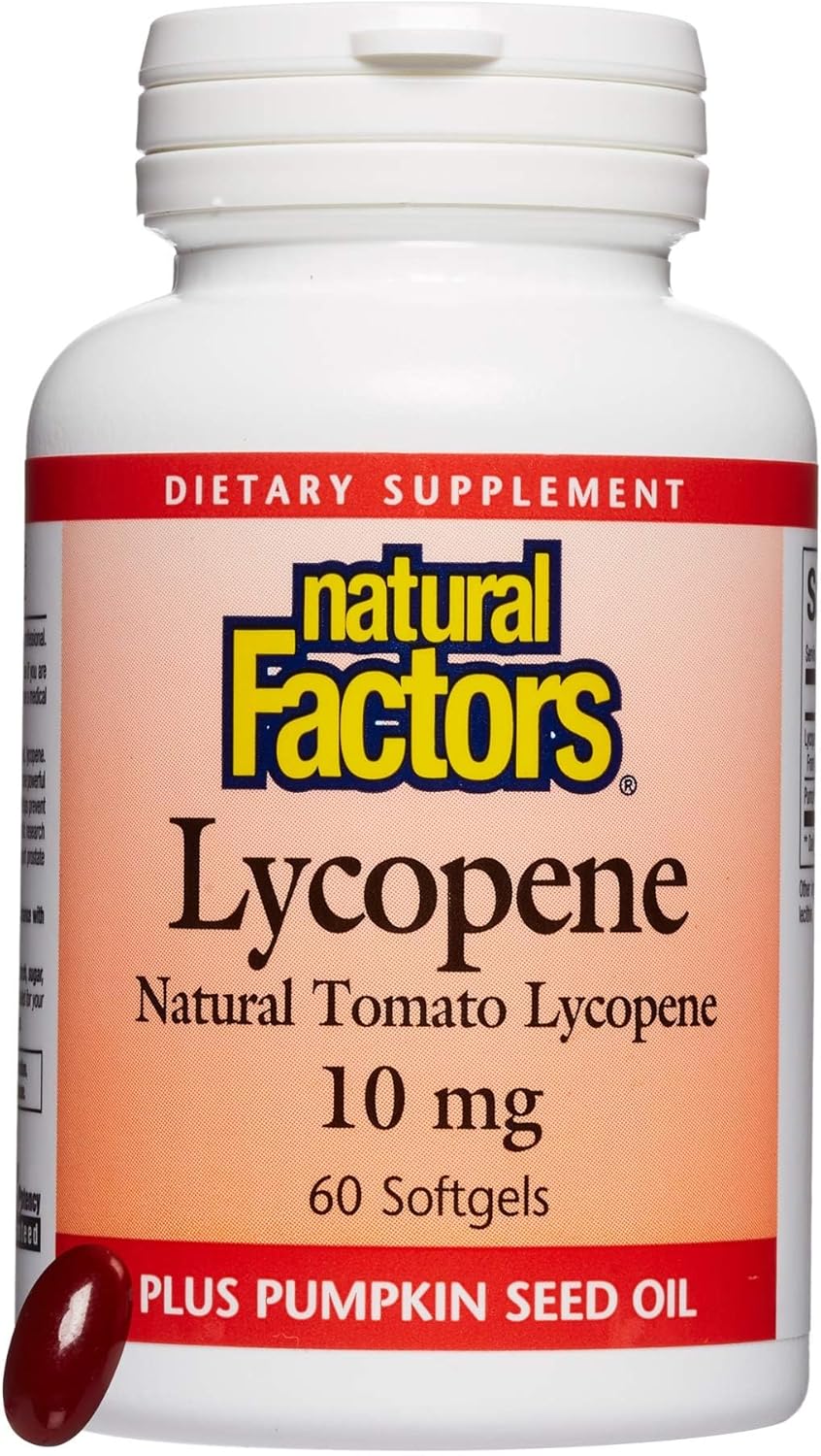 Natural Factors Lycopene 10mg Softgels with Pumpkin Seed for Antioxidant Support and Free Radical Damage Reduction - 60 Servings