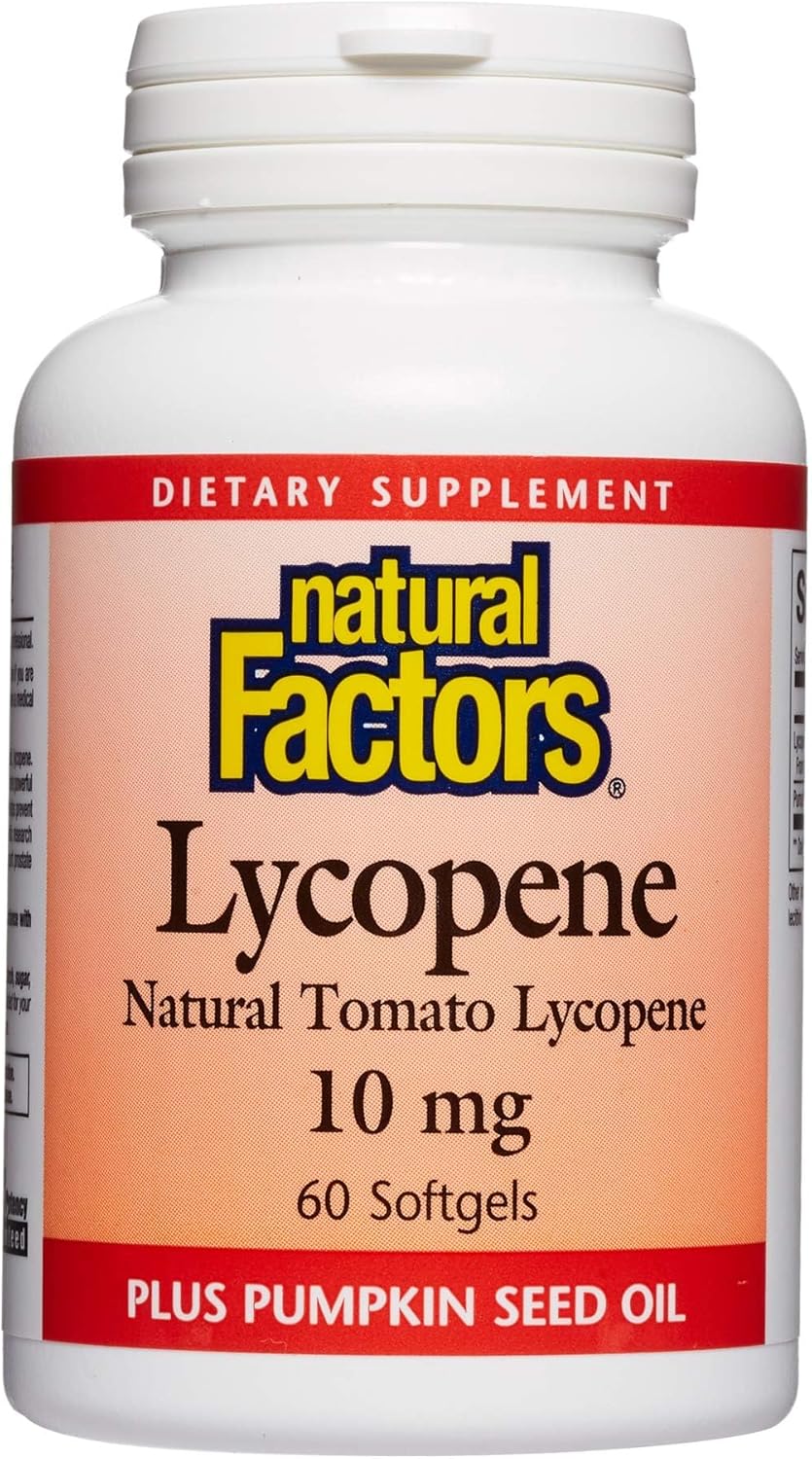 Natural Factors Lycopene 10mg Softgels with Pumpkin Seed for Antioxidant Support and Free Radical Damage Reduction - 60 Servings
