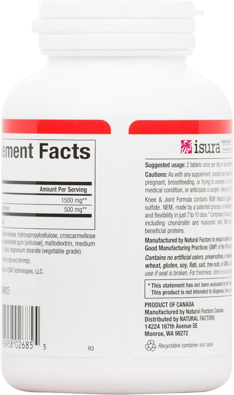 Natural Factors NEM Knee & Joint Formula Tablets for Flexibility and Comfort, 60 Count