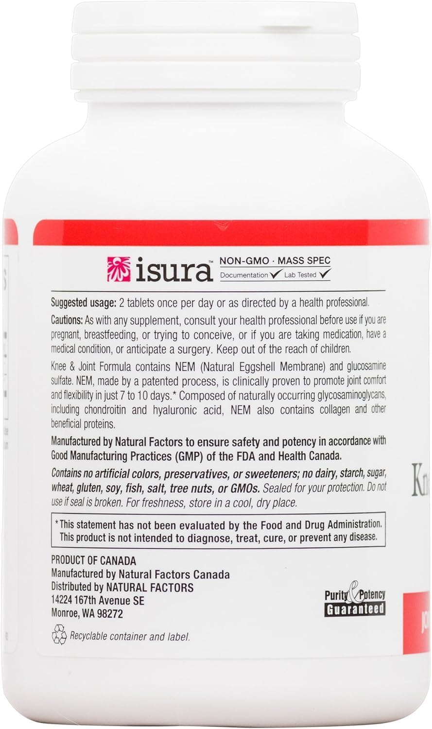 Natural Factors NEM Knee & Joint Formula Tablets for Flexibility and Comfort, 60 Count