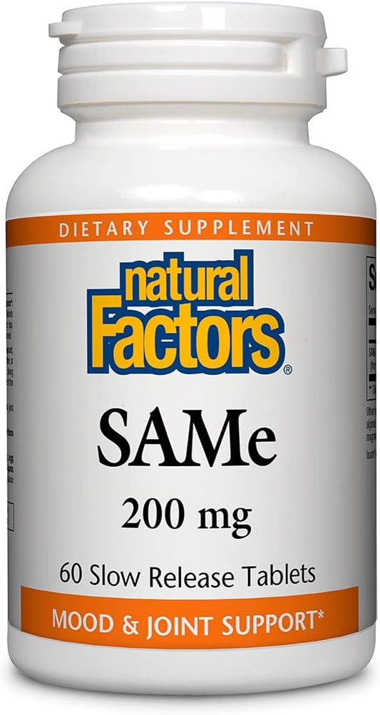 Natural Factors SAMe 200mg Tablets for Mood Elevation and Joint Health - 60 Servings