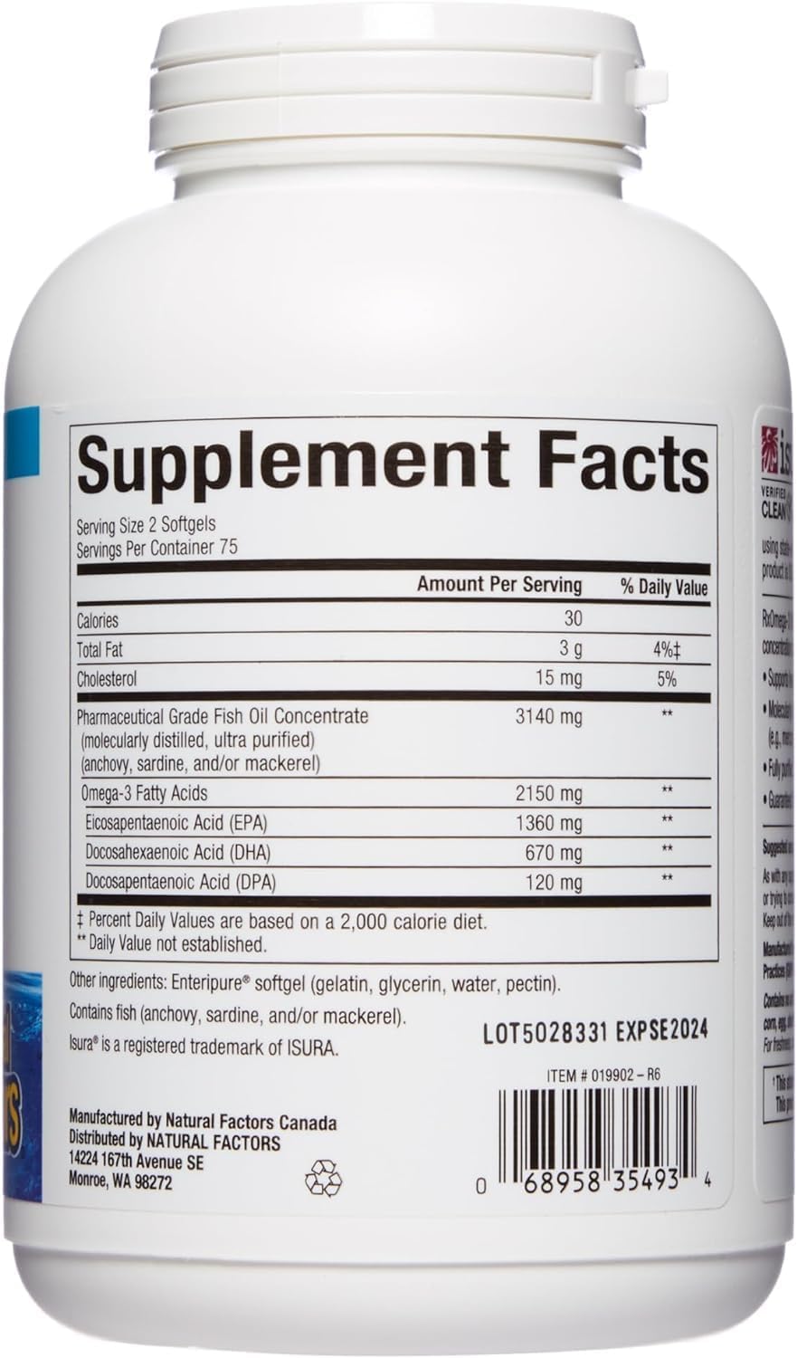 Natural Factors Ultra Strength RxOmega-3 Fish Oil - 2,150 mg Omega-3, High Potency, No Aftertaste - 150 Softgels