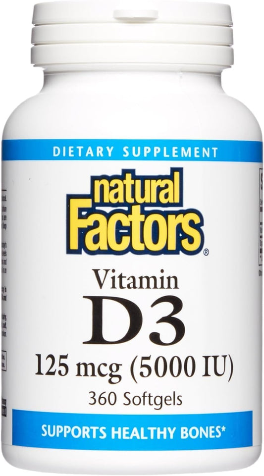 Natural Factors Vitamin D3 5000 IU Softgels - Boosts Bone, Muscle, and Immune Health - 360 Count