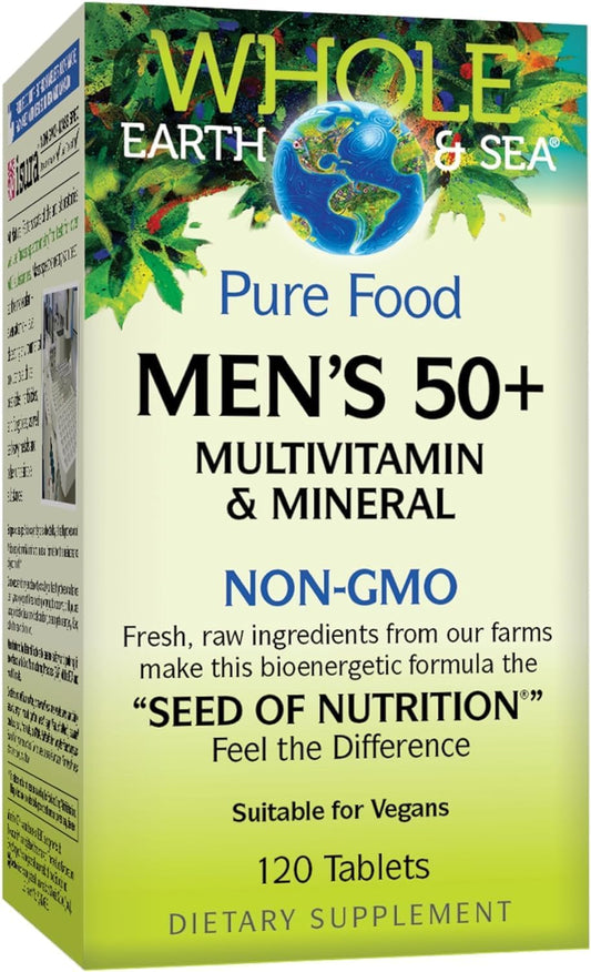 Natural Factors Whole Earth & Sea Men's 50+ Multivitamin - 120 Tablets, 1 Serving Equals ½ lb of Veggies