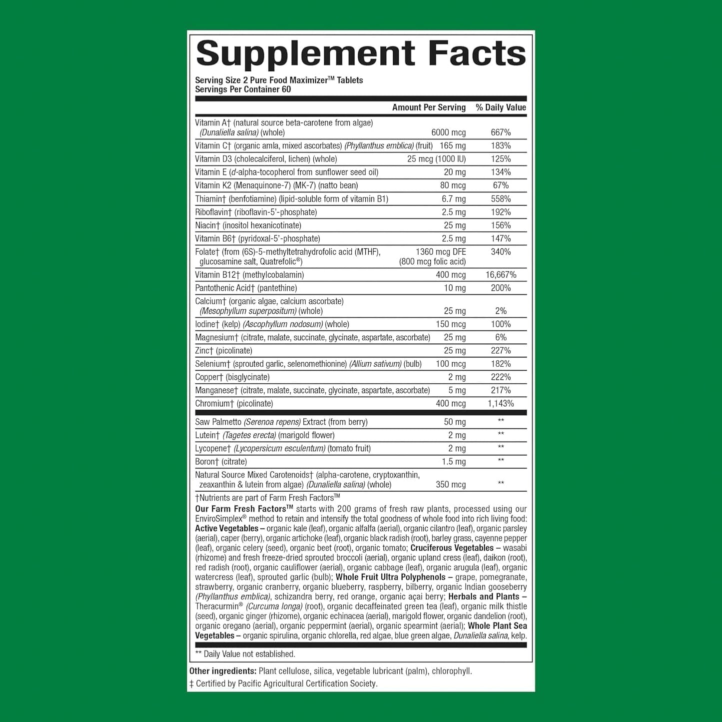 Natural Factors Whole Earth & Sea Men's 50+ Multivitamin - 120 Tablets, 1 Serving Equals ½ lb of Veggies