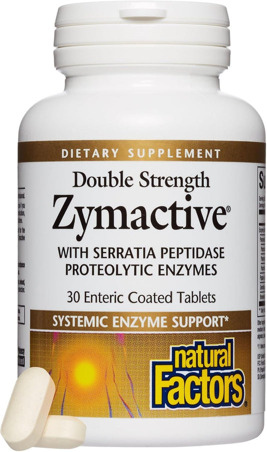 Natural Factors Zymactive Double Strength Enzyme Tablets for Muscle and Joint Health - Gluten Free, Non-GMO, 30 Enteric Coated Tablets