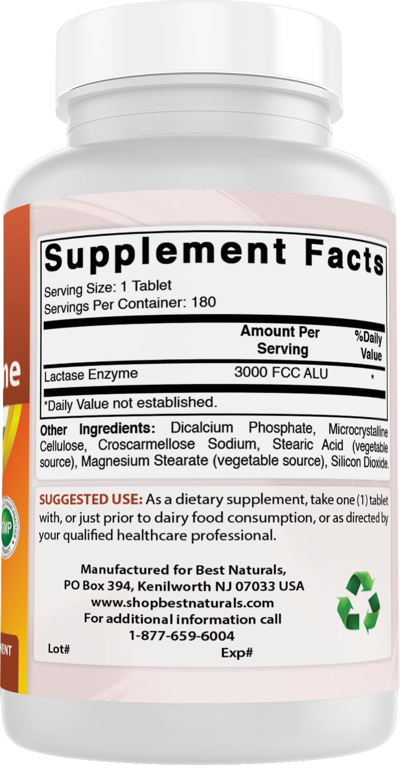 Natural Fast-Acting Lactase Enzyme Tablets - 3000 FCC ALU - 360 Count