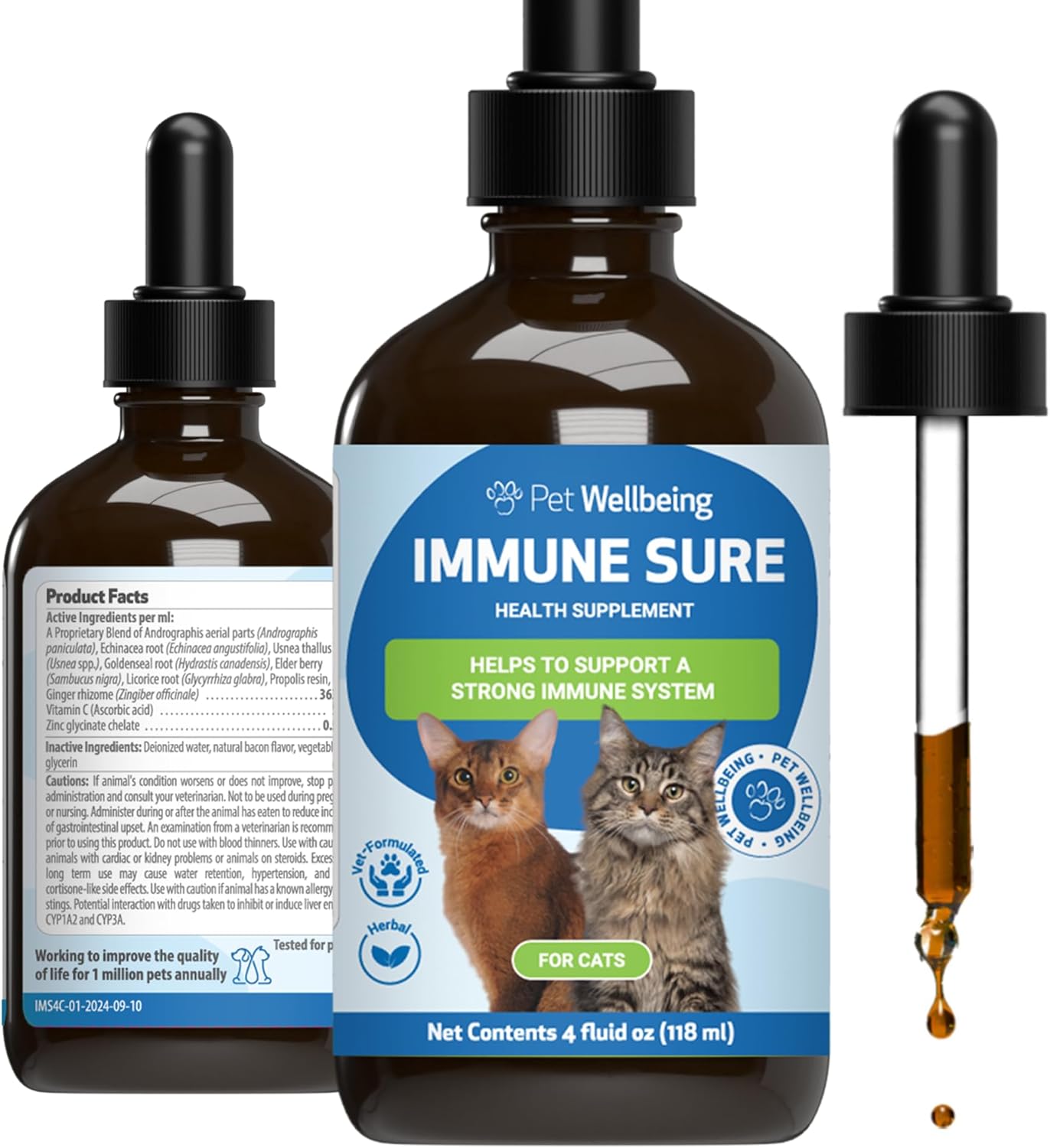Natural Feline Immune Support Supplement - Promotes Healthy Immune System, Digestive Health, Andrographis, Echinacea, Vitamin C, Zinc - Veterinarian-Designed Formula 4 oz