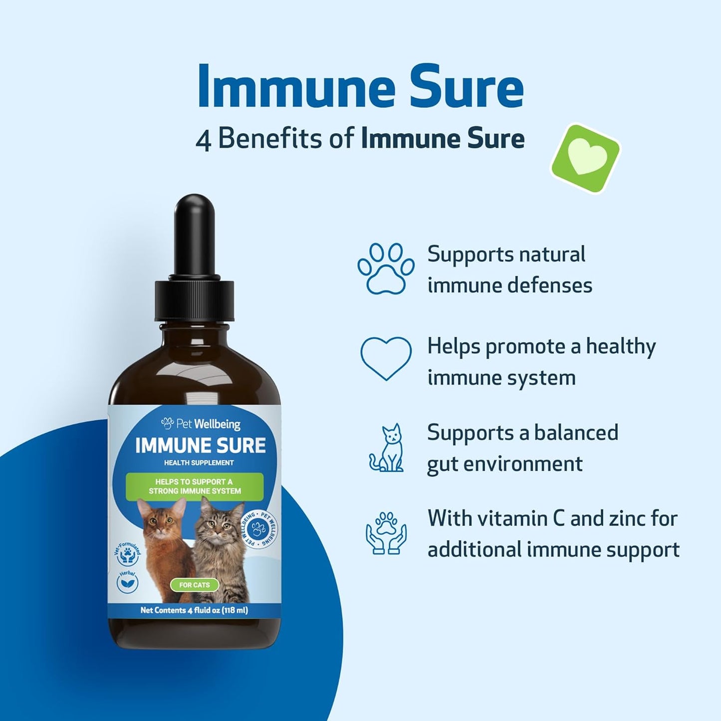 Natural Feline Immune Support Supplement - Promotes Healthy Immune System, Digestive Health, Andrographis, Echinacea, Vitamin C, Zinc - Veterinarian-Designed Formula 4 oz