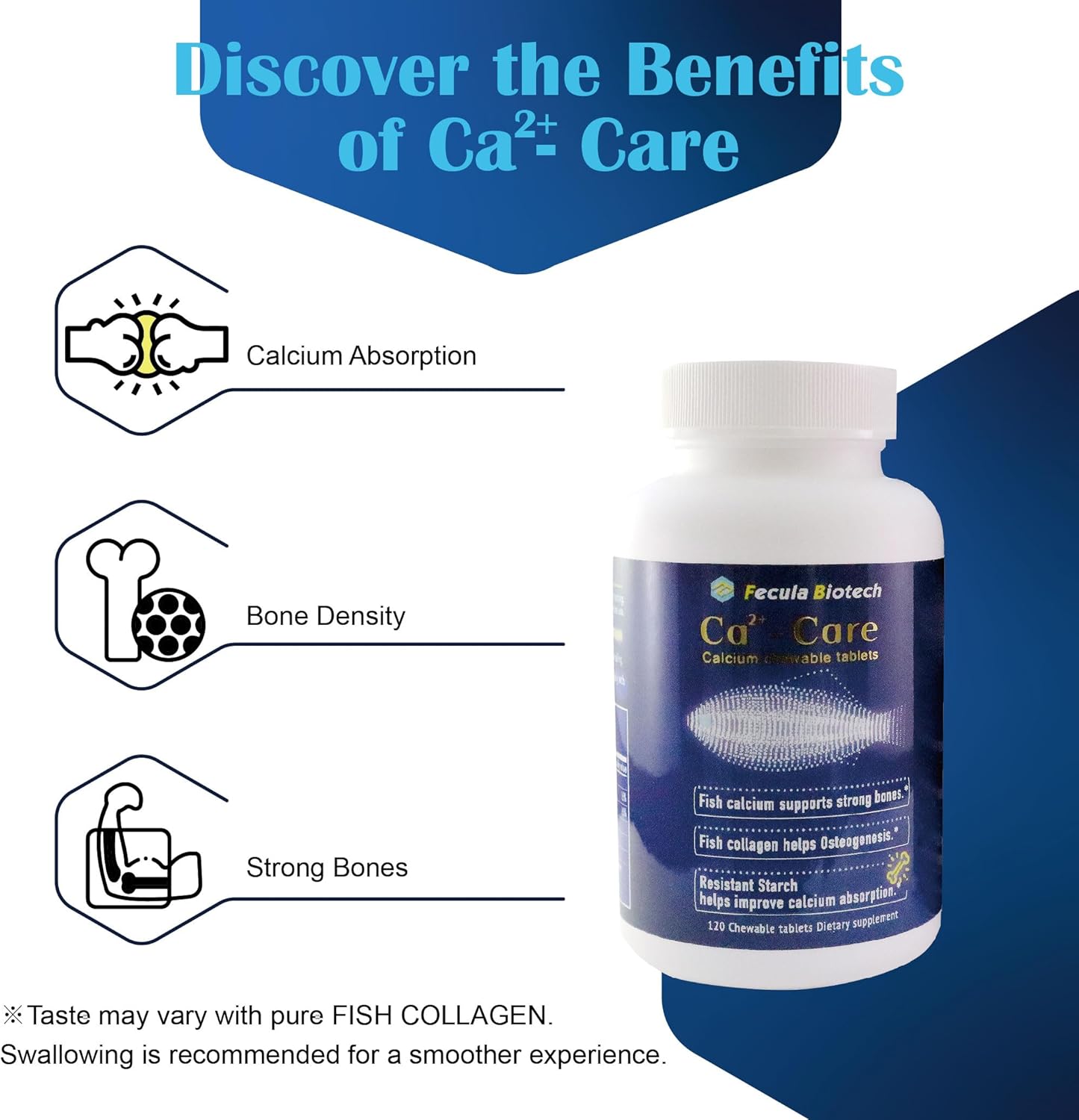 Natural Fish Scale Calcium Supplement for Strong Bones and Muscles | Effective Absorption, Bone Health Support | 120 Chewable Tablets for All Ages