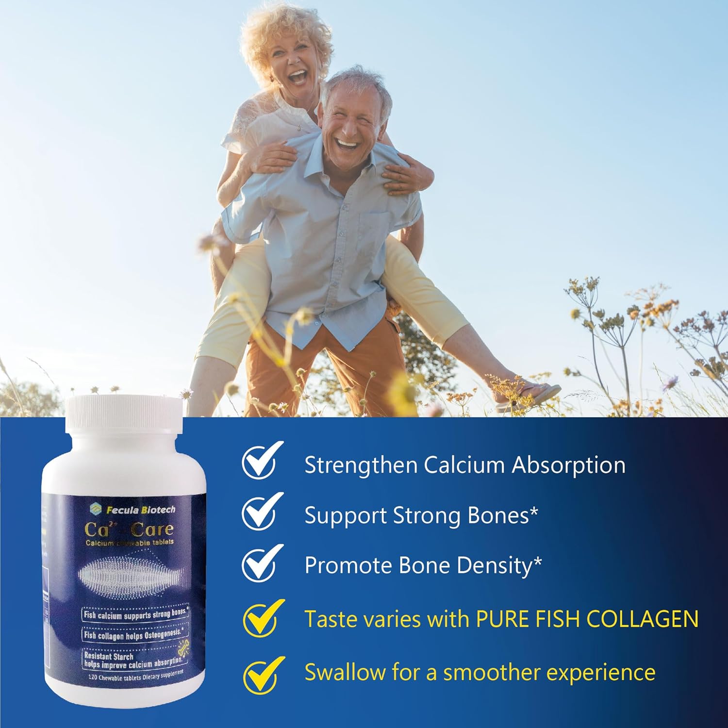 Natural Fish Scale Calcium Supplement for Strong Bones and Muscles | Effective Absorption, Bone Health Support | 120 Chewable Tablets for All Ages