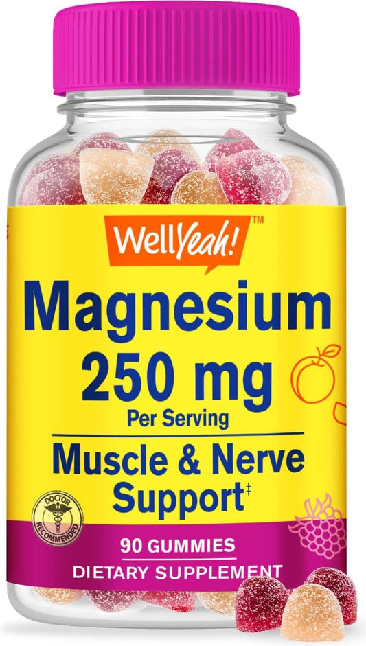 Natural Flavored Magnesium Citrate Gummies 250mg for Stress Relief & Sleep Support - Gluten-Free & Non-GMO - 90 Chewable Supplements
