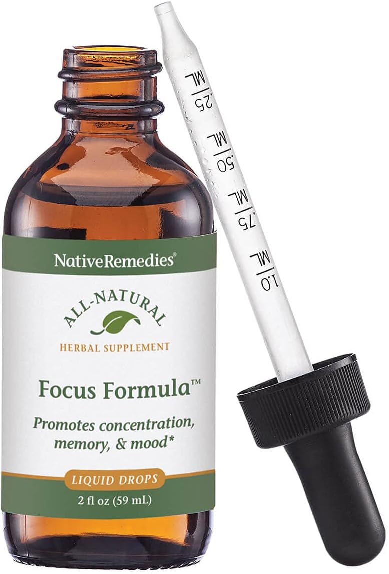 Natural Focus Formula Liquid Supplement for Improved Concentration and Mental Clarity - 2 Fl Oz