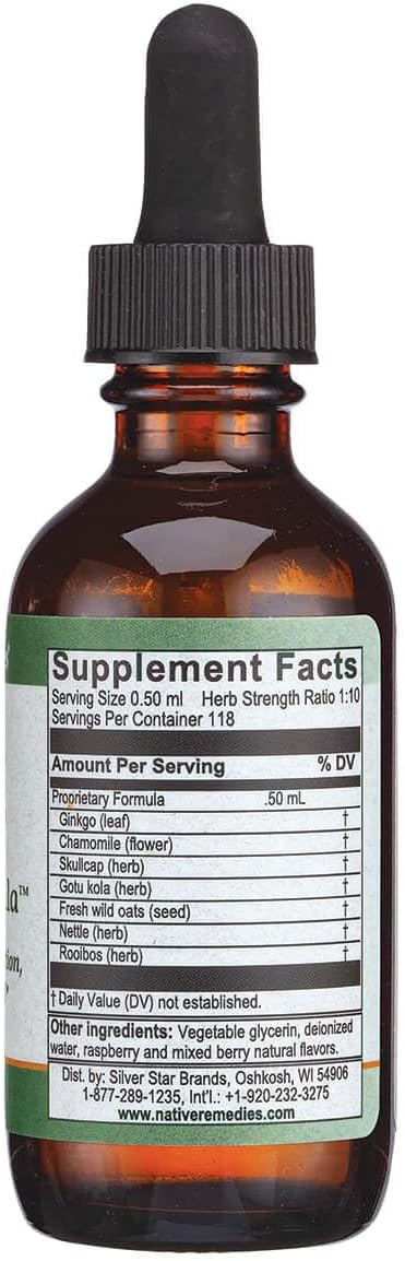 Natural Focus Formula Liquid Supplement for Improved Concentration and Mental Clarity - 2 Fl Oz