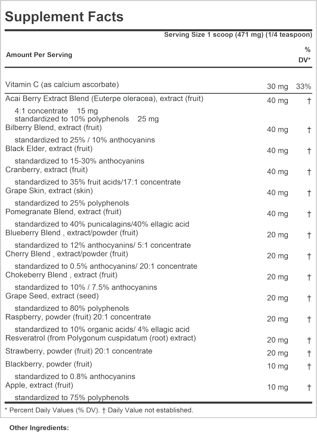 Natural Fruit Full Anti-Oxidant Extracts Powder - 600 Servings with 14 Fruit and Berry Extracts Including Bilberry, Cranberry, and Resveratrol