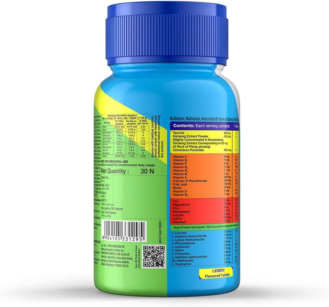 Natural Ginseng and Taurine Multivitamin Tablets for Daily Energy and Alertness, with Vitamin D, C, and 18 Minerals - 30 Tablets