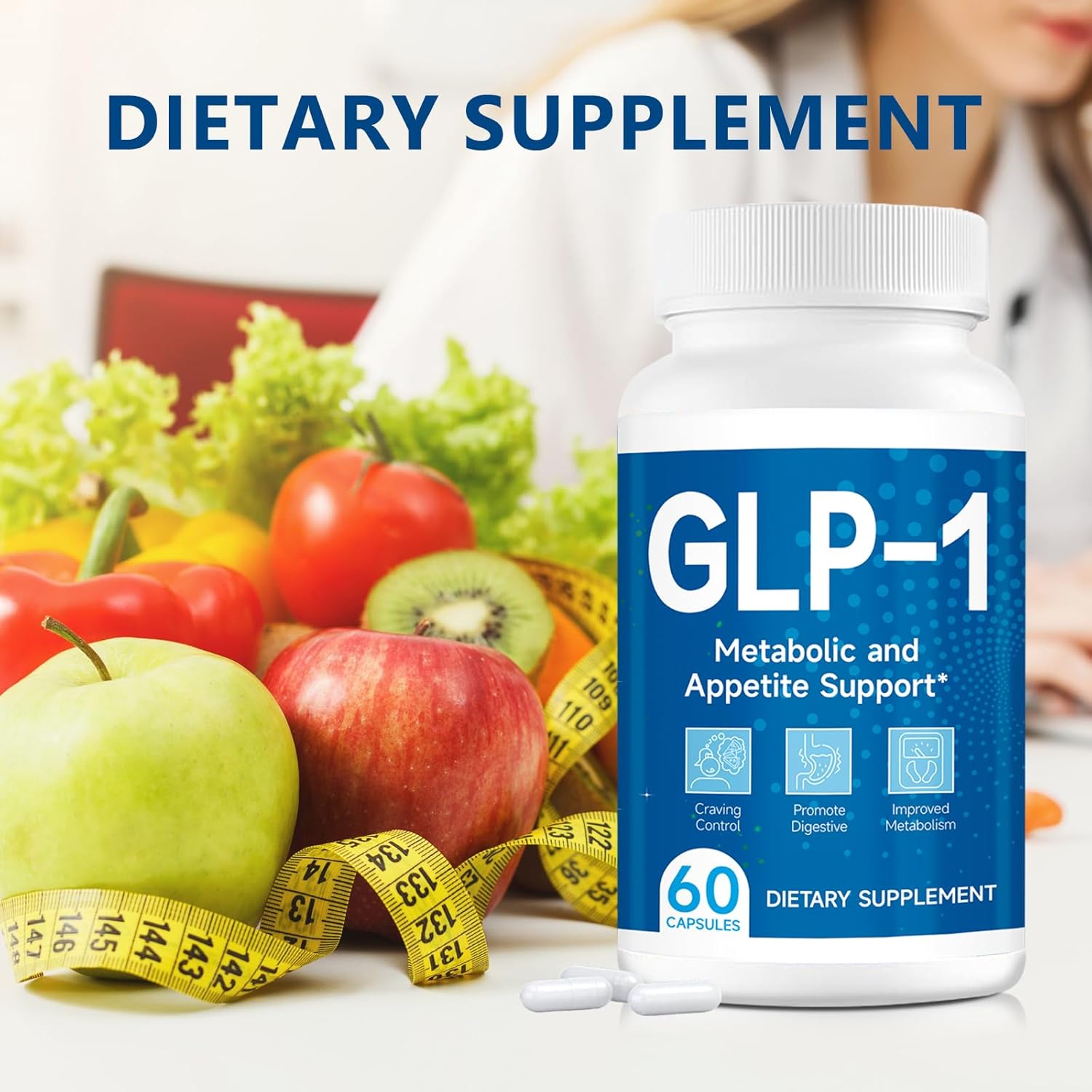 Natural GLP-1 Support Supplement for Men and Women - 120 Capsules (2 Packs)
