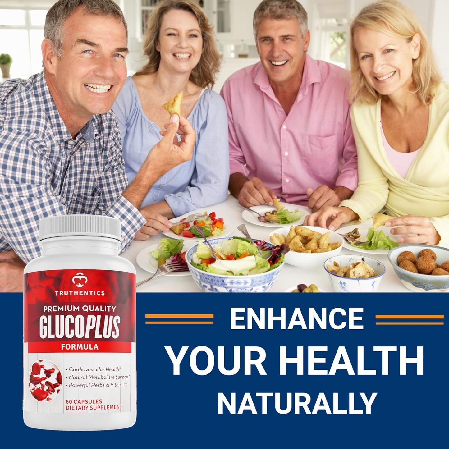 Natural GlucoPlus Supplement with 20 Herbs, Vitamins & Minerals - Cinnamon, Chromium, Vanadium - 60 Capsules