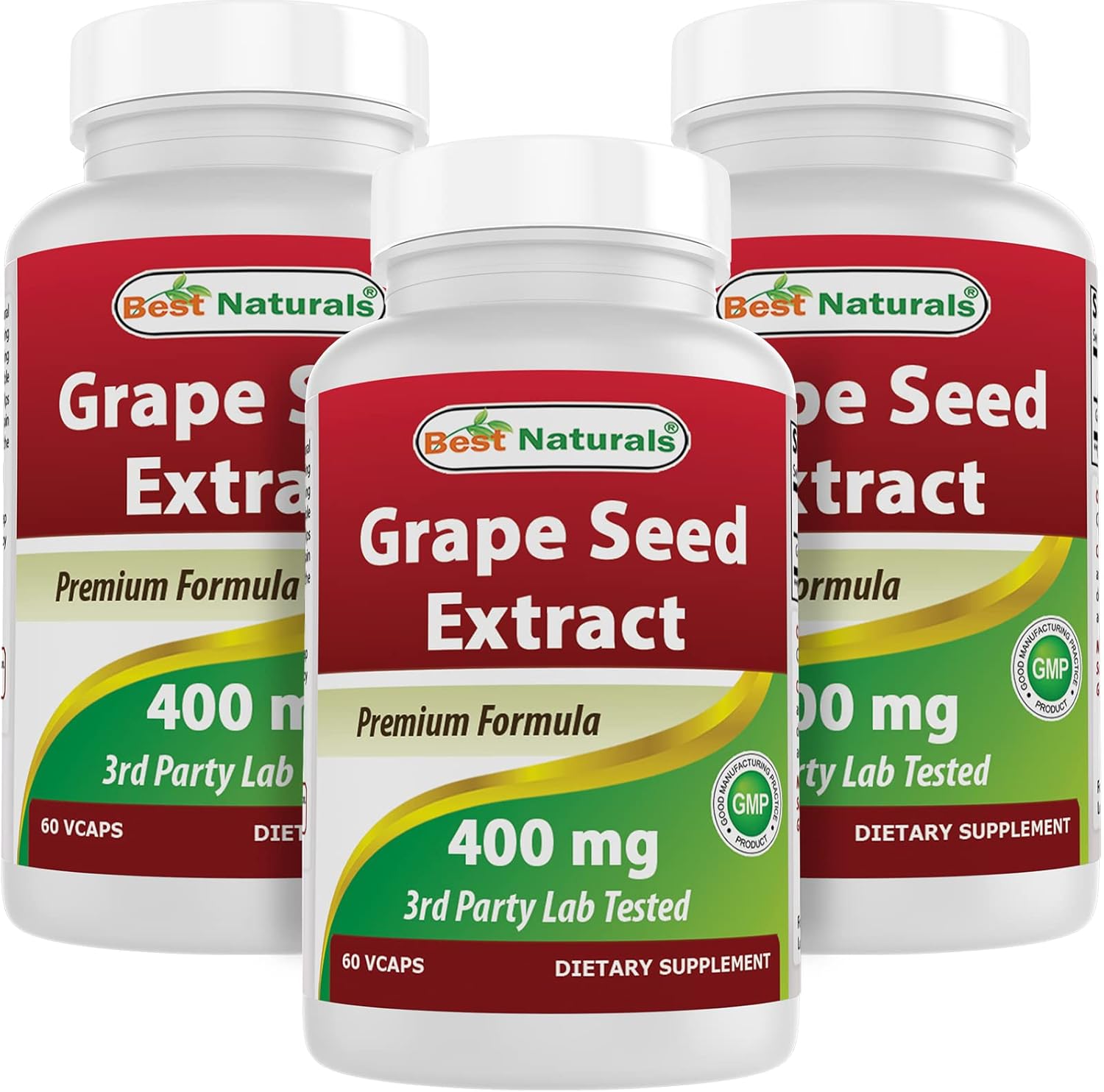 Natural Grape Seed Extract 400mg - 180 Vcaps (Pack of 3) - Top Quality Antioxidant Supplement