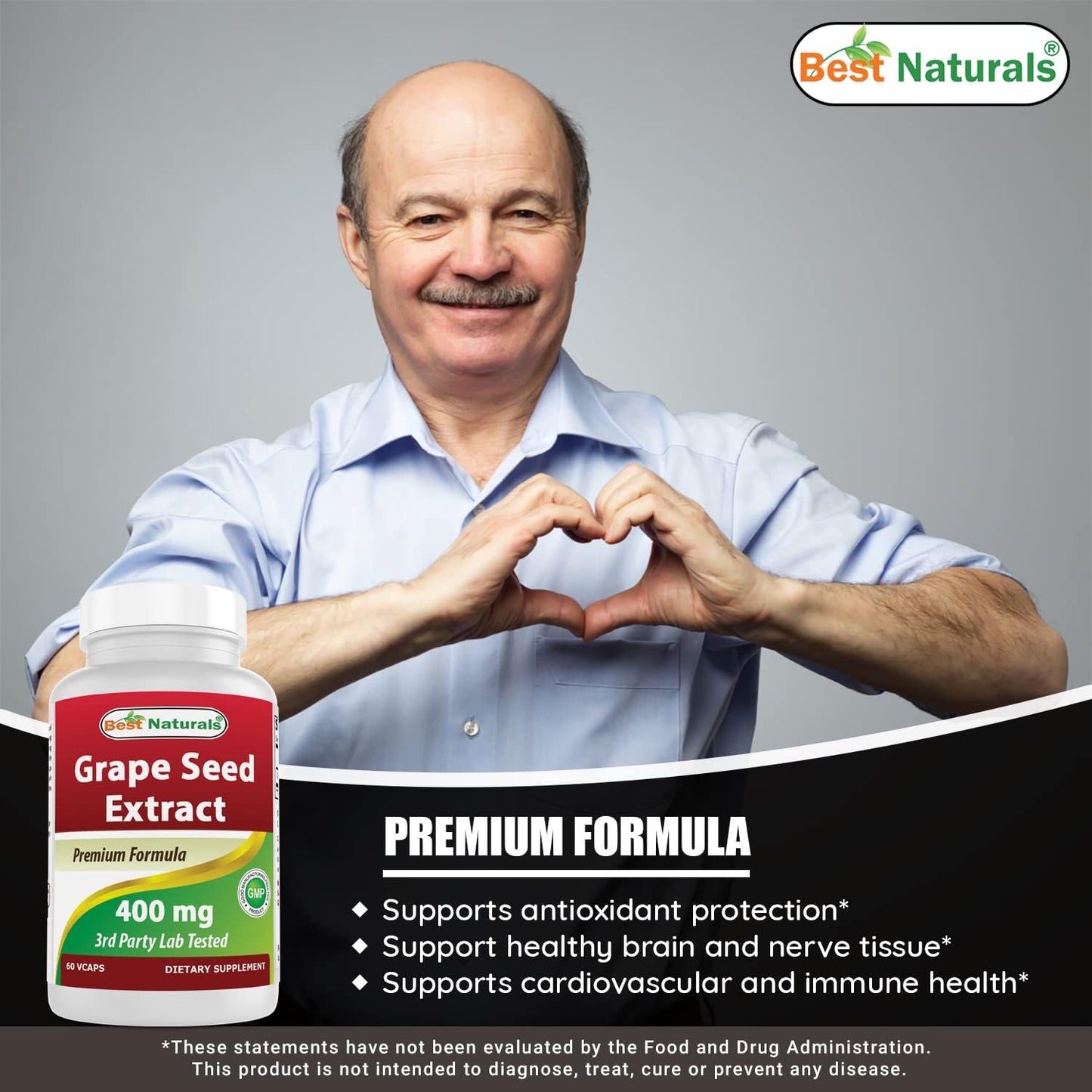 Natural Grape Seed Extract 400mg - 180 Vcaps (Pack of 3) - Top Quality Antioxidant Supplement