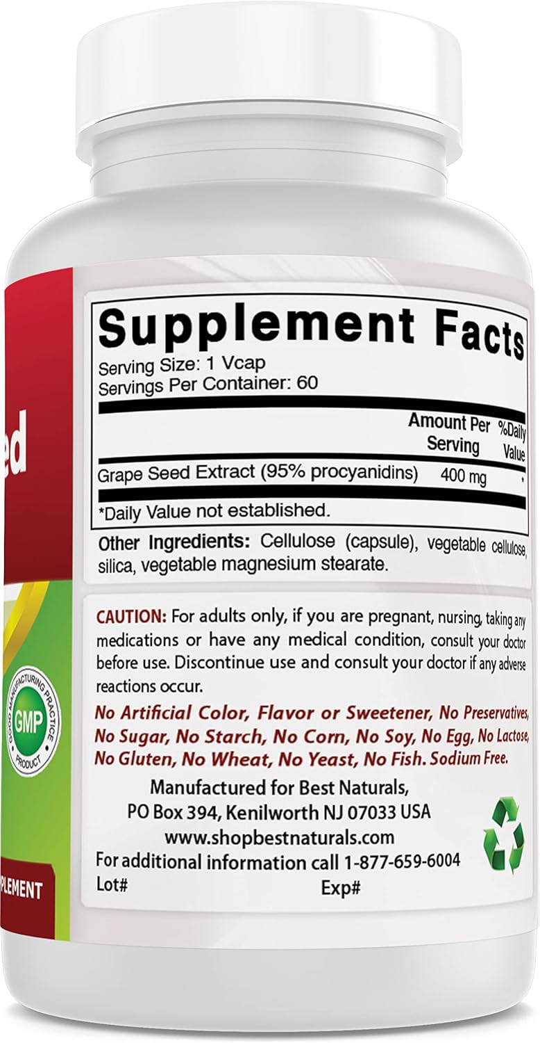 Natural Grape Seed Extract 400mg - 180 Vcaps (Pack of 3) - Top Quality Antioxidant Supplement