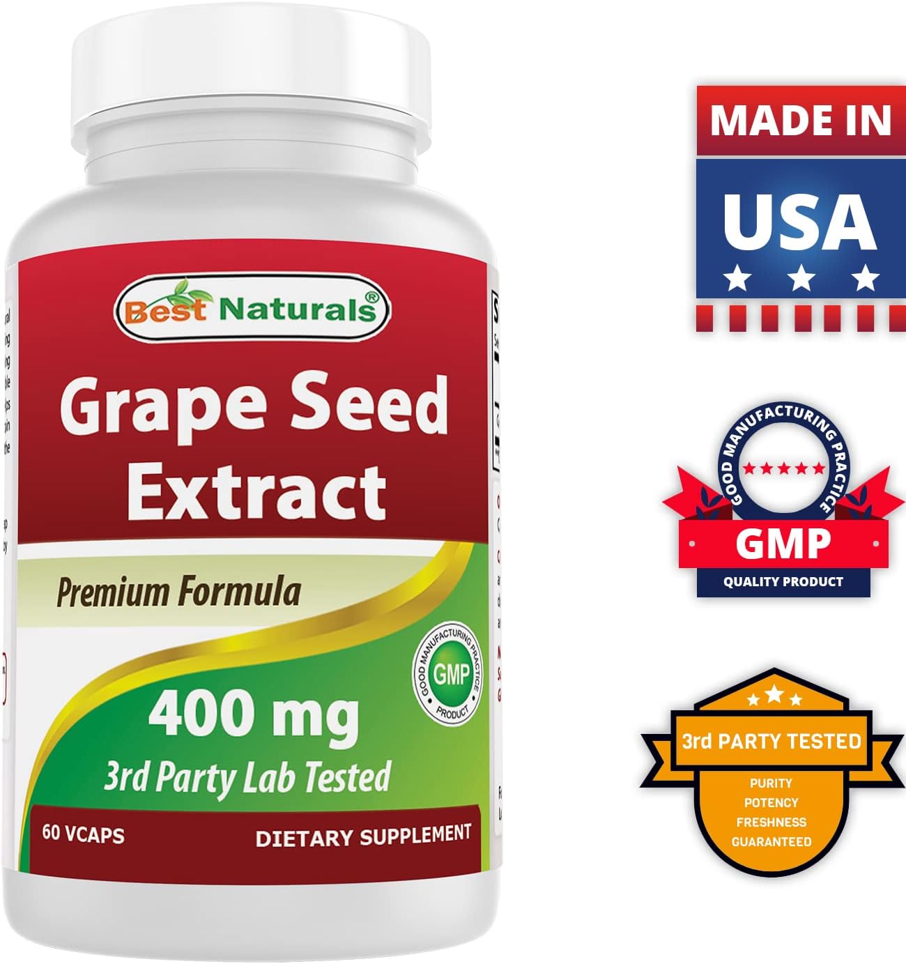 Natural Grape Seed Extract 400mg - 180 Vcaps (Pack of 3) - Top Quality Antioxidant Supplement