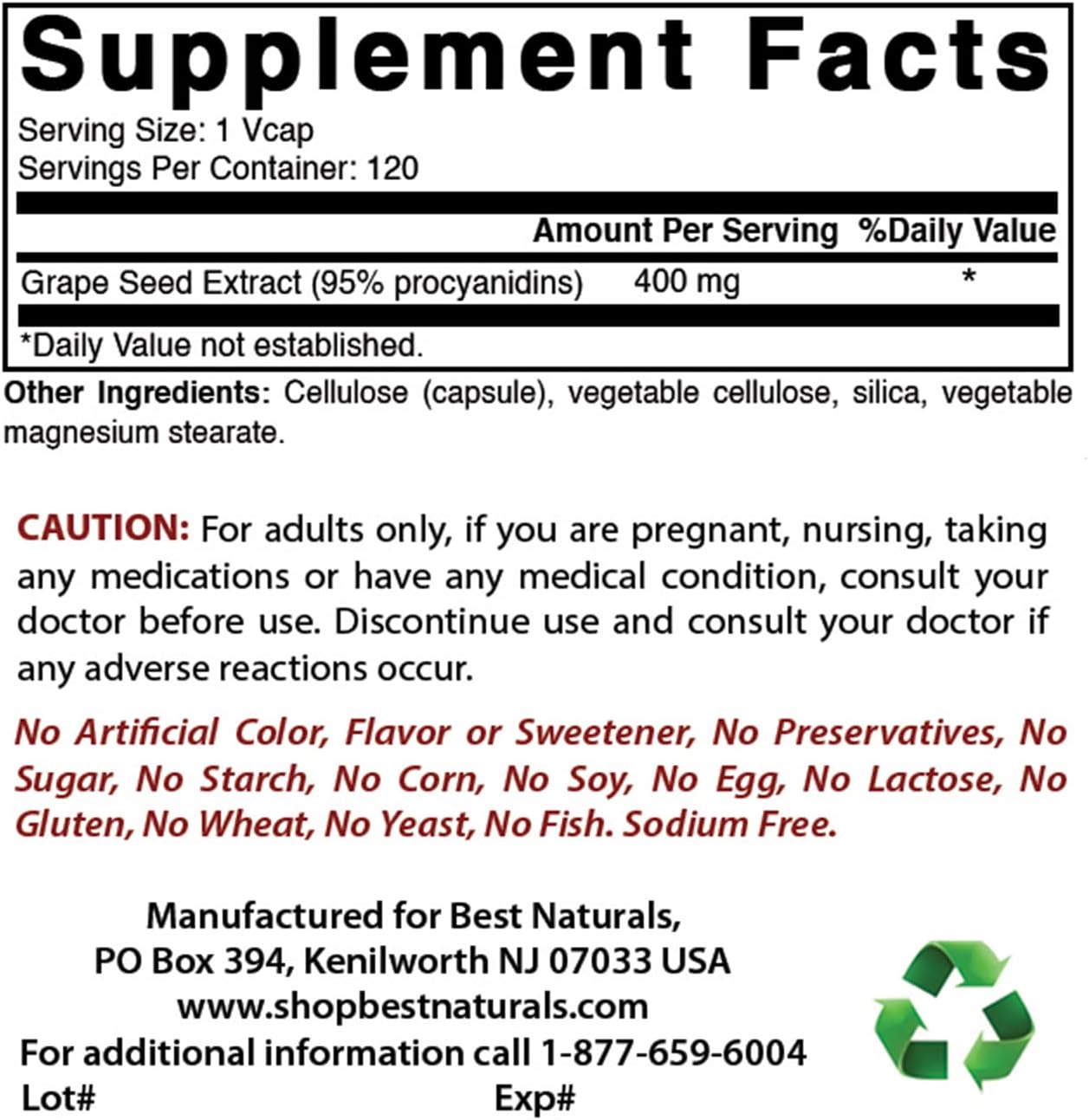 Natural Grapeseed Extract 400mg 120 Vcapsules - Pack of 3 (360 Count) - High Quality Antioxidant Supplement for Health