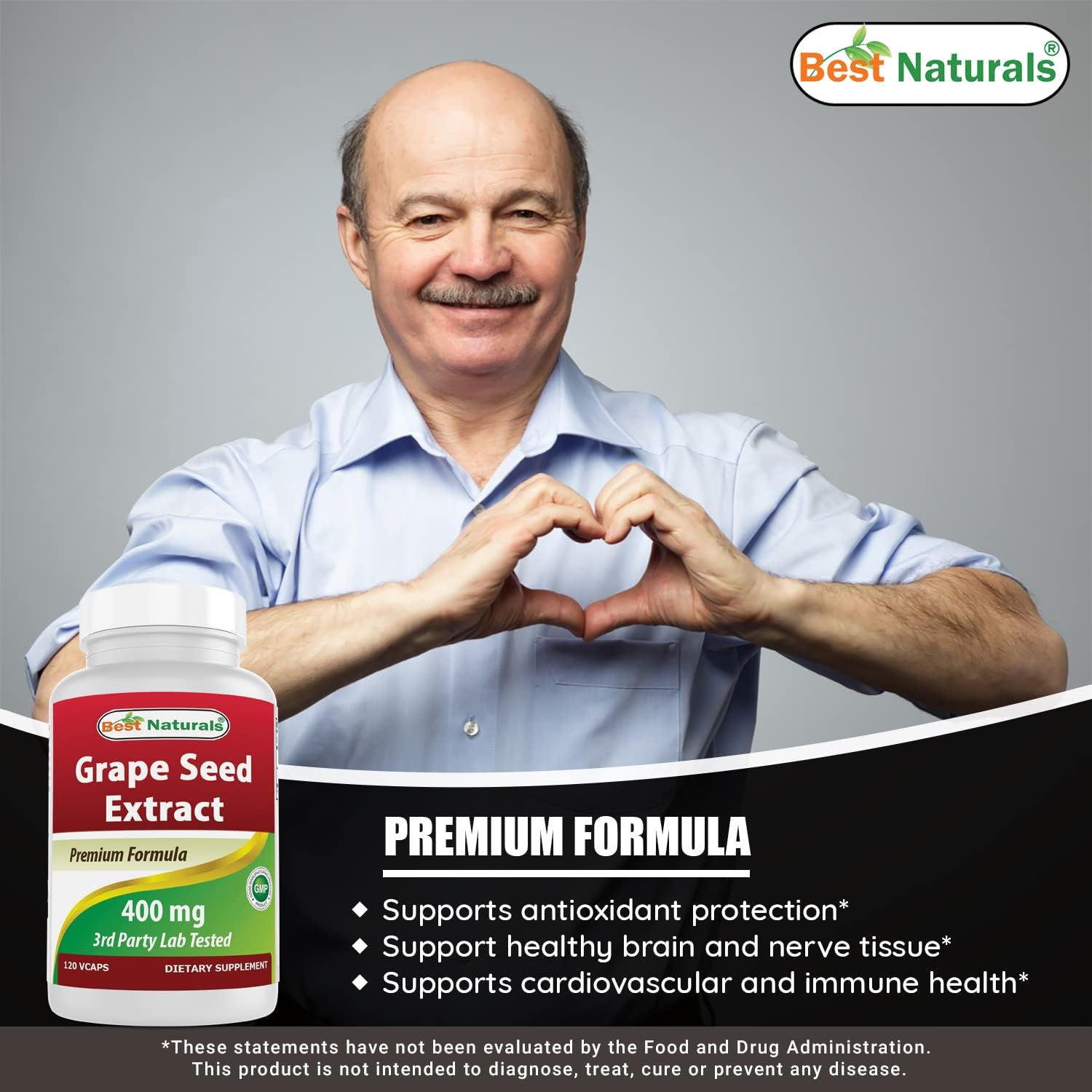 Natural Grapeseed Extract 400mg 120 Vcapsules - Pack of 3 (360 Count) - High Quality Antioxidant Supplement for Health