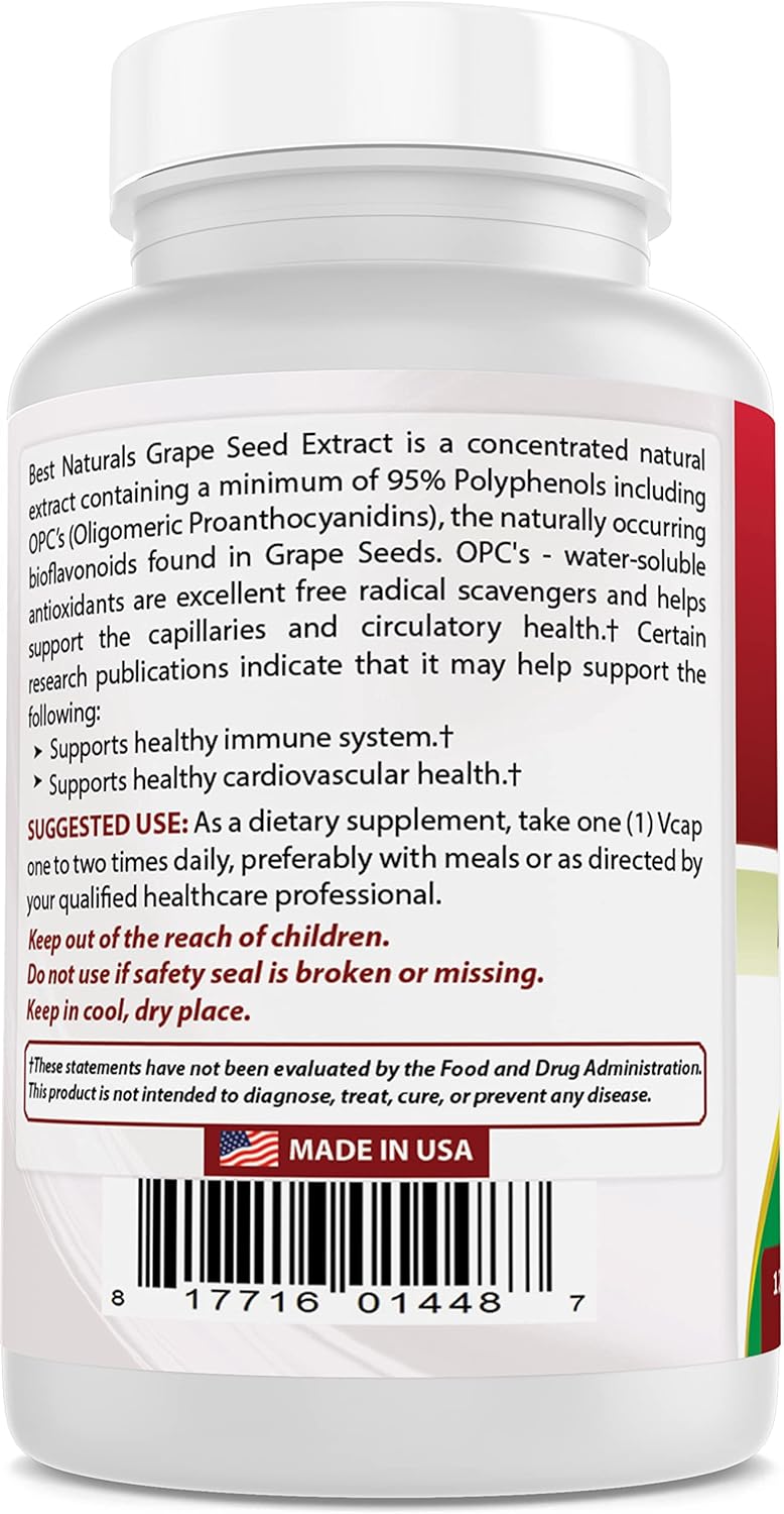 Natural Grapeseed Extract 400mg 120 Vcapsules - Pack of 3 (360 Count) - High Quality Antioxidant Supplement for Health