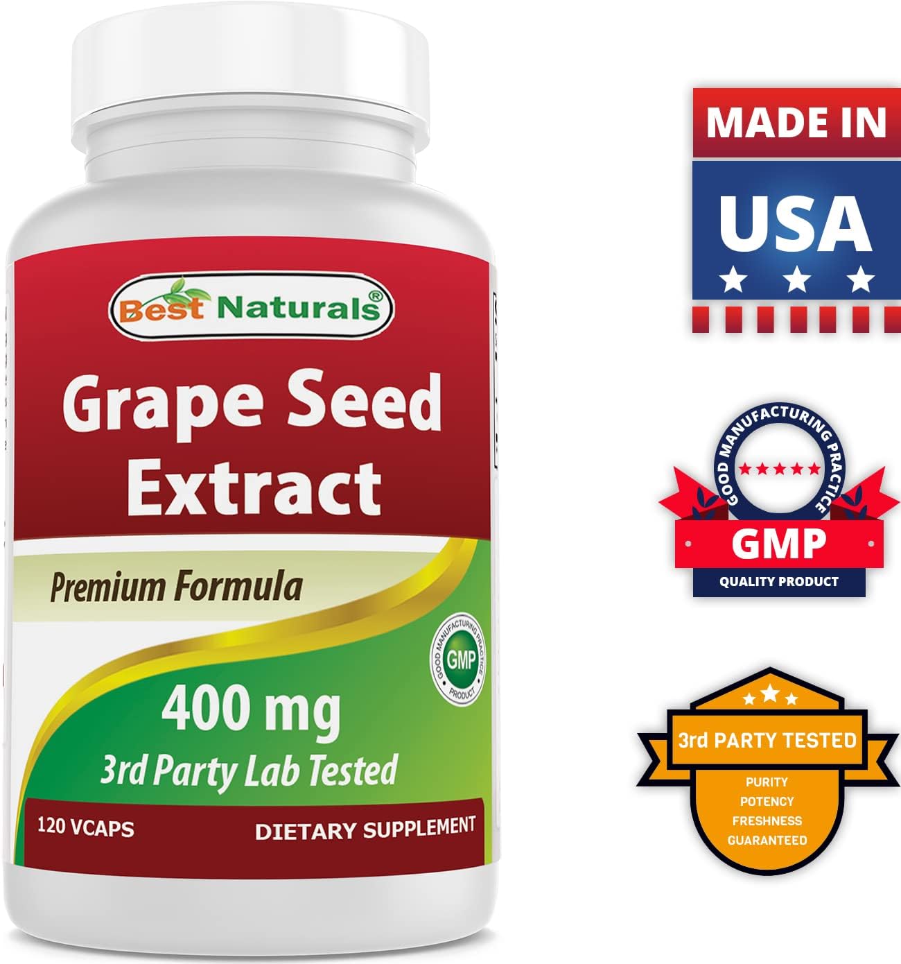 Natural Grapeseed Extract 400mg 120 Vcapsules - Pack of 3 (360 Count) - High Quality Antioxidant Supplement for Health
