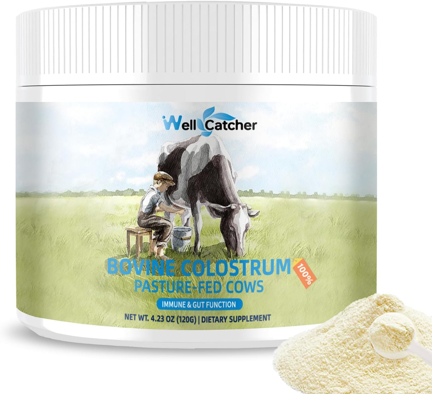 Natural Grass Fed Bovine Colostrum Powder - High IgG Supplement for Immune Support - Easy to Mix - 60 Servings for Kids & Adults