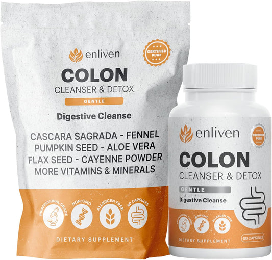 Natural Herb Blend Gentle Colon Cleanse Capsules for Slimming Formula and Digestive Health - 60 ct Made in USA